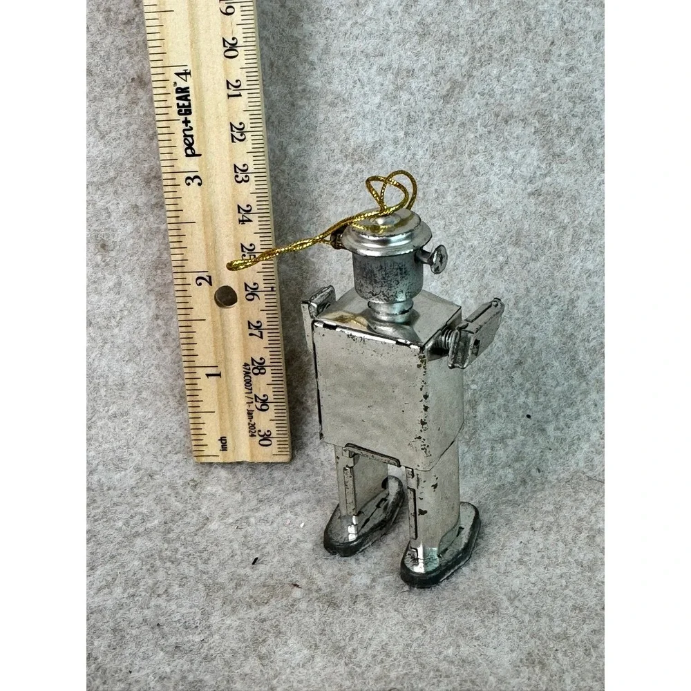 Silver Atomic Robot Christmas Ornament Wind Up Style‎ Tin Toy Retro